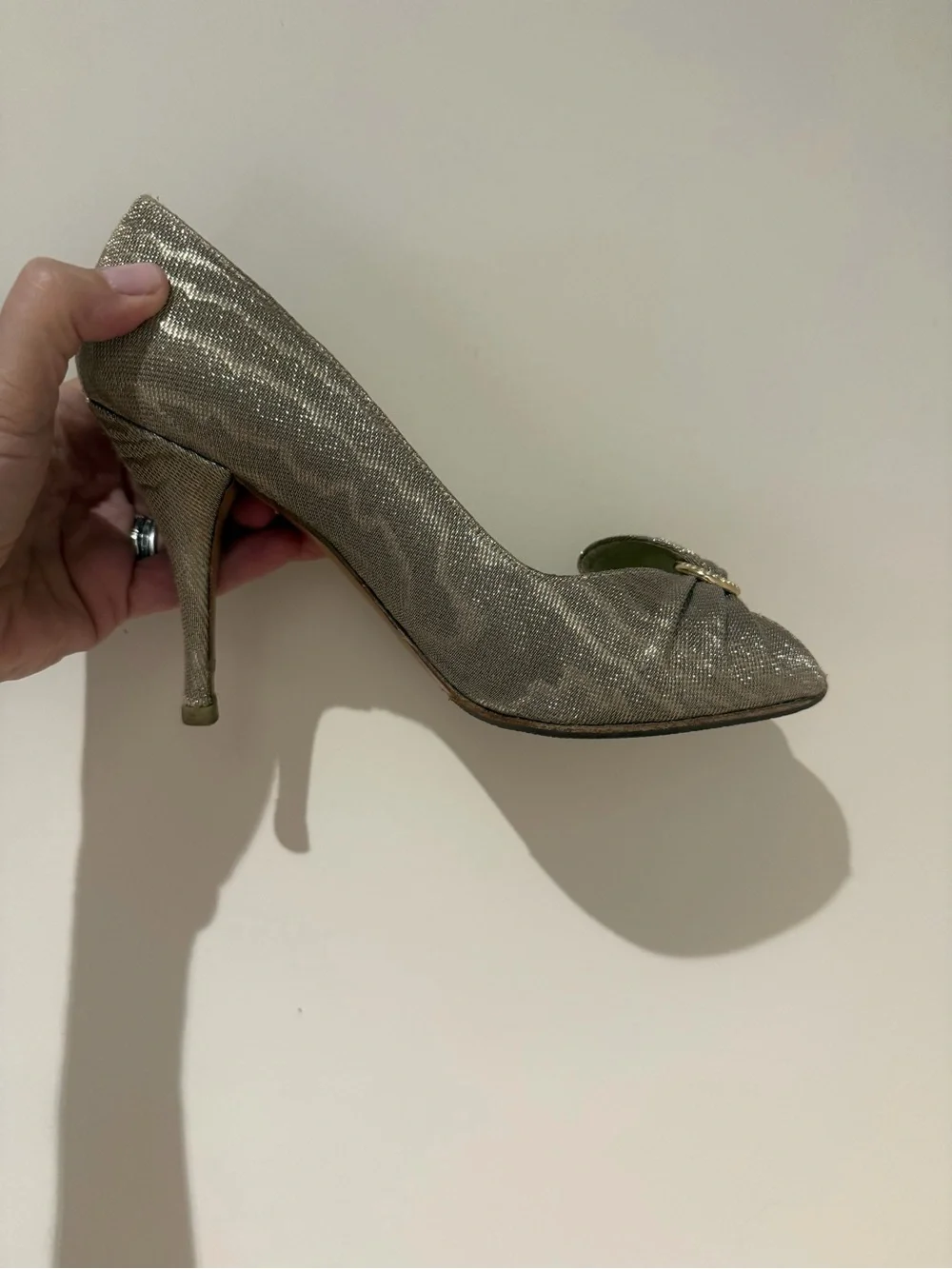 Stuart Weitzman Gold Pointed-Toe Stiletto Pump